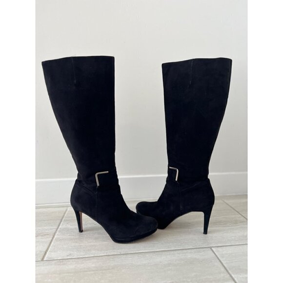 Nine West NWEVAH Size 9 1/2 M Tall Black 3 1/2 Inch Heel Boots with Zipper - Picture 4 of 14